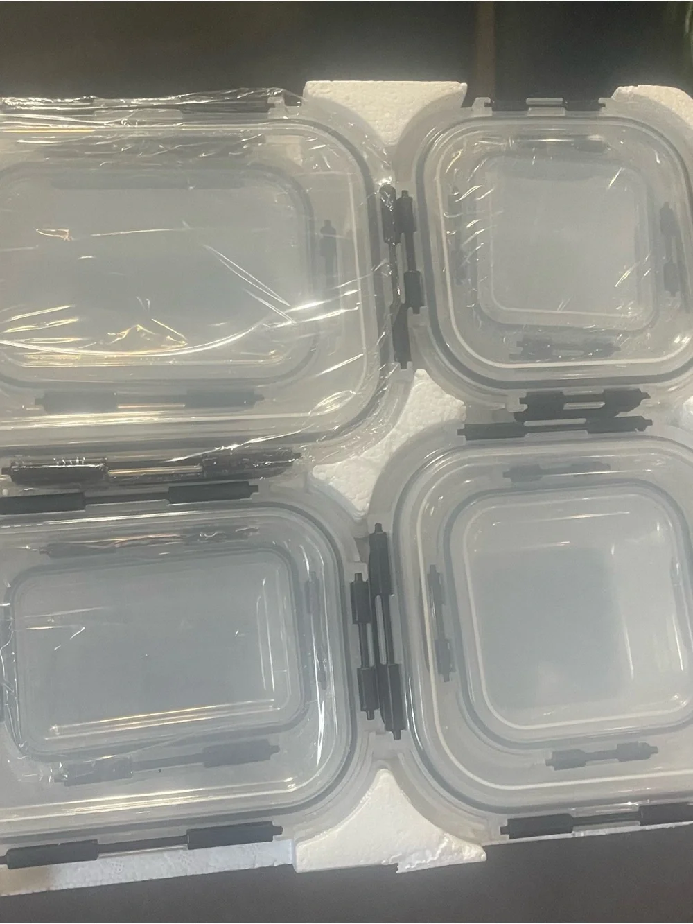 Clear Glass Food Storage Containers with Black Locking Lids - Set of 4